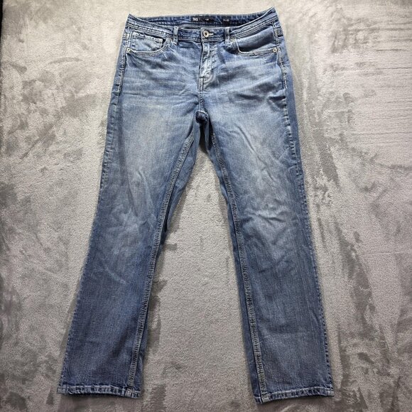 BKE Tyler Jeans Mens 34x32 Light Wash Straight Leg Stretch Denim X Stitch - Picture 1 of 11